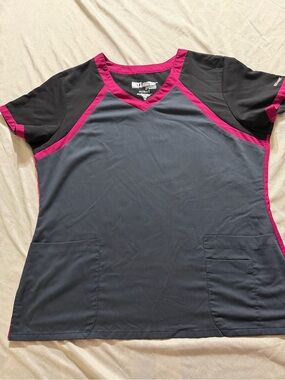 Grey’s Anatomy Active Scrub Top XL Gray Pink Colorblock Nursing Uniform